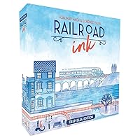 Horrible Guild Railroad Ink: Deep Blue Edition - Roll Dice and Draw Railways and Routes, 7 Rounds to Expand Your Rail Map - Expansion Dice Included Ages 8 & Up (Packaging may vary)