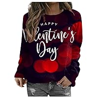 Sweatshirt for Women Heart Print Lightweight Valentine's Day Pullover Tops Blouse Cute Crew Neck Graphic Tee Tops