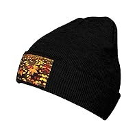 Fall Leaves Winter Hats for Men Women Soft Warm Wool Brimless Knitted Cold Weather Hat Knit Fisherman Cap Black
