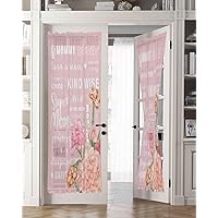 Sheer French Door Curtain Mothers Day Carnation Love Gift Pink Semi Sliding Door Curtains Light Filtering Voile Front Door Patio Glass Door Curtains, 1 Panel, 25x72 Inch