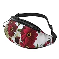 Red Flowers Fanny Pack For Women And Men Fashion Waist Bag With Adjustable Strap For Hiking Running Cycling