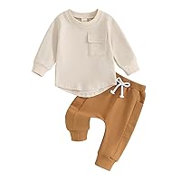 Kuriozud Baby Boy Fall Winter Clothes Long Sleeve Crewneck Pullover Sweatshirt Jogger Pants Set Color Block Outfit