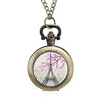 Pairs Eiffel Tower Vintage Pocket Watches with Chain for Men Fathers Day Xmas Present Daily Use