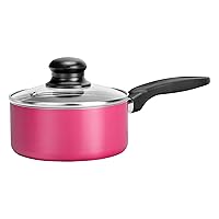 NutriChef Pink Saucepot W/Lid - Stylish 0.89qt Ceramic Kitchen Cookware Set, Top-grade Aluminum Alloy, Transparent Tempered Glass Lid With Steam Escape Hole, Solid Black Backlite Handles