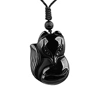 Black Obsidian Necklace Healing Crystal Stone Amulet Protection Pendant with Adjustable Rope Necklace Birthday Christmas Gift for Men Women