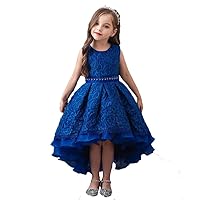 Girls Lace Elegant Wedding Flower Girl Dress Princess Party Pageant Formal Prom Gowns Bright Beaded Waist