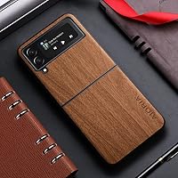 Slim Case for Samsung Galaxy Z Flip 4 Case, Anti-Scratch Shockproof Protective Phone Cover Wooden Grain PU Case (for Z Flip4 5G,Yellow)