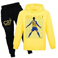 Kids Football Star Printed Sweatshirt Outfit-Pullover Hoodies and Sweatpants Set Classic 2 Pieces Tracksuit for Youth