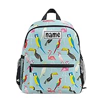 Custom Kid's Name Backpack, Cute Parrots Birds Flamingo Geometric Toddler Backpack for Daycare Travel Personalized Name Preschool Bookbags for Boys Girls
