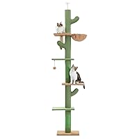 PAWZ Road Cat Tree, Cactus Floor to Ceiling Cat Tower with Adjustable Height(95-108 Inches), 5 Level Cat Climbing Tower with Cozy Hammock, Platforms and Dangling Balls for Indoor Cats