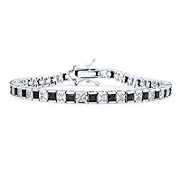 Classic Black & White Alternating Sparkling Simulated Gemstone 20CT Square Princess Cut Cubic Zirconia AAA CZ Tennis Bracelet For Women Girlfriend Silver Plated 7 Inch