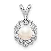 Sterling Silver Rhodium-plated FW Cultured Pearl & Diam. Pendant Fine Jewelry Gift For Her For Women