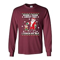 Long Sleeve Adult T-Shirt When I Think About You I Touch My Elf Santa Christmas DT