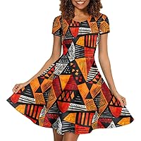 Women's 3D Art Painting Picasso Abstract Printed Short Sleeve Casual Swing Midi Dress