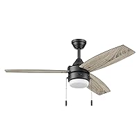 Honeywell Ceiling Fans Berryhill, 48 Inch Ceiling Fan with Color Changing LED Light, Pull Chain, Dual Mounting Options, 3 Dual Finish Blades, Reversible Airflow - 51858-01 (Matte Black)
