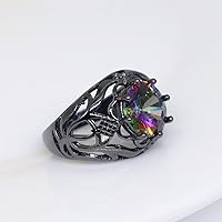 Hollowed Out Gift Fashion Wedding Ring Colorful Crystal Black Rhodium Plated (9)