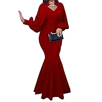 Fishtail Dresses for Women Long Bodycon Dress Long Sleeve V Neck Cocktail Dress Puff Sleeves Large Size