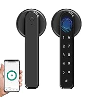 4-in-1 Smart Fingerprint Door Lock Handle,Biometric/App/Code/Mechanic Key Keyless Entry Door Lock for Home Office Apartment Bedroom (Black)