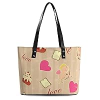 Womens Handbag Heart Love Pattern Leather Tote Bag Top Handle Satchel Bags For Lady