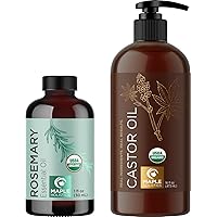 Organic Hair Oils for Hair Growth - Organic Rosemary Essential Oil Plus Organic Castor Oil for Hair Growth and Skin Care - Organic Hair Oil for Dry Damaged Hair and Growth plus Dry Scalp Treatment