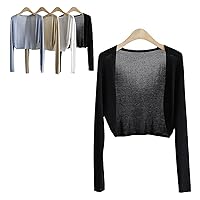 Sun Knit Cardigan Women's Thin Ice Silk Coat Shawl Air-Conditioned Shirt With Slip Skirt, Knit Cardigans for Women (Black,One Size)