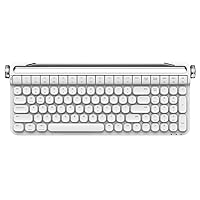 YUNZII B705 Retro Typewriter Keyboard,100-key Mechanical Keyboard,Bluetooth&Wired Gaming Keyboard with Round Keys,Rotary Knob and Integrated Stand for Windows/Mac(Outemu Blue Switch, White)