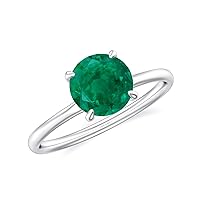 Natural Emerald Round Solitaire Ring for Women Girls in Sterling Silver / 14K Solid Gold/Platinum