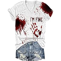I'm Fine Blood Graphic T-Shirts Blood Stain Hand Shirt Sarcastic Humor Saying Shirts Halloween Horror Movie Tees