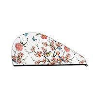 Peach Blossom Tree Microfiber Hair Towel Wrap,Super Absorbent Twist Turban for Women,Hair Caps with Buttons for Fast Drying Curly,Long & Thick Hair,Coral Velvet Dry Hair Cap
