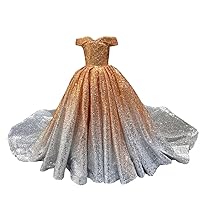 Mollybridal Sparking Sequins Ball Gown Prom Formal Dresses Ombre for Toddler Teens Little Girls V Neck