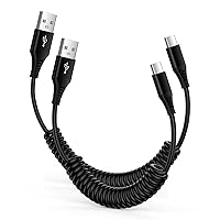 C Charger Cord Fast Charging (2FT 5FT 60W) Retractable USB Type C Cable Coiled for Car Android Phone Compatible Google Pixel 7 6a 6 Pro 6 5 Samsung Galaxy A13 A14 A53 A54 A03S A24 A34 A42 S20