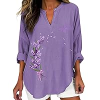 Women's Long Sleeve T Shirts Loose Fit V Neck Casual Fashion Floral Print Shirt Stylish Breathable Lightweight Blouses