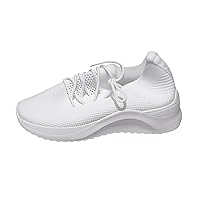 Women's Fashion Sneakers Running Walking Shoes Ladies Fashion Solid Color Breathable Mesh Knitted Lace Up Thick Sole