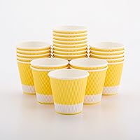 Restaurantware Insulated Paper Coffee Cups - Ripple Wall - Light Yellow - 8 oz - 500ct Box - MATCHING LIDS SOLD SEPARATELY: RWA0360B RWA0360W RWA0328LG RWA0328GR RWA0328HP RWA0283W RWA0283B