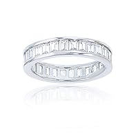 Sterling Silver 2x3mm Emerald Cut Cubic Zirconia Channel Set Eternity Band Ring
