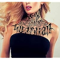 DaLin Temporary Tattoos, 2 Sheets Deep Black Large Neck Tattoos for Halloween Costume Accessories and Parties