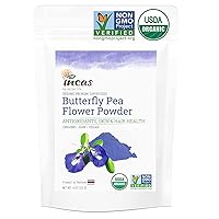 INCAS 100% USDA Organic Butterfly Pea Flower Powder 4 Ounce, Non-GMO Verified Butterfly Pea Flower Extract from Thailand, Organic Blue Matcha Tea Powder, Organic Blue Food Coloring, Non GMO, Vegan