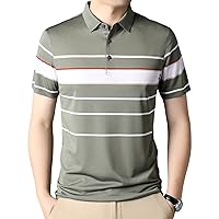 Men's Tencel Short Sleeve T-Shirt Lapel Striped Business Casual Summer Half Sleeve Top
