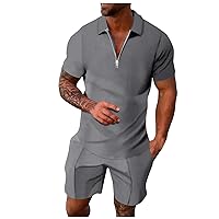 Solid Lapel Shirt and Shorts Set Summer Beach Quarter-Zip Short Sleeve T-Shirt Soft Comfortable Outfits