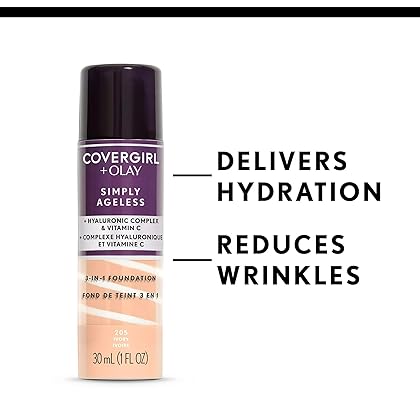 COVERGIRL+OLAY Simply Ageless 3-in-1 Liquid Foundation, Soft Honey, 1 Fl Oz (Pack of 1)
