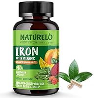 NATURELO Vegan Iron Supplement with Vitamin C and Organic Whole Foods - Gentle Pills for Women & Men w/Iron Deficiency Including Pregnancy, Anemia Diets 90 Mini Capsules