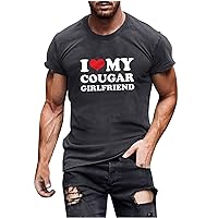 I Love My Hot Girlfriend Men Valentine Day Letter Print T-Shirt Crew Neck Solid Color Tees Tops Short Sleeve Blouse
