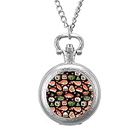 Funny Print Sushi Custom Quartz Pocket Watch Classic Vintage with Chain Arabic Numerals Scale