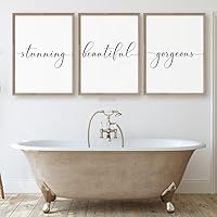 Wall Art Canvas 3 Pieces Stunning Beautiful Gorgeous Poster Prints Hello Gorgeous Painting Picture for Bathroom Bedroom Home Decor with Wooden Inner Frame