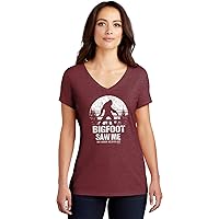 Bigfoot Saw Me Retro Sasquatch Womens Tri Blend V-Neck T-Shirt