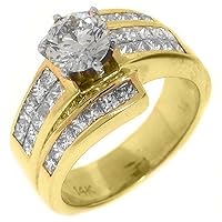 14k Yellow Gold Round & Invisible Princess Diamond Engagement Ring 2.68 Carats
