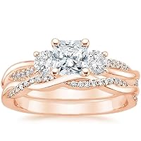 Petite Twisted Vine Moissanite Diamond Ring Set, 1 CT Square Radiant Moissanite Engagement Ring Set, Wedding Ring Set, Bridal Ring, Amazing Ring for Wife