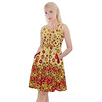 CowCow Womens Pineapple Summer Hawaii Fruits Print Casual Knee Length Skater Dress with Pockets, XS-5XL