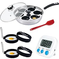Egg Poacher Pan Nonstick Poached Egg Maker, Kitchen Timers for Cooking and Baking with Big Digital Numbers and Loud Alarm, Egg Rings for Frying Eggs Pack of 4 Egg ring