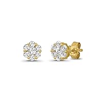 10K Gold and Silver Diamond Cluster Stud Earrings (1/3 cttw, I-J Color, I2-I3 Clarity)